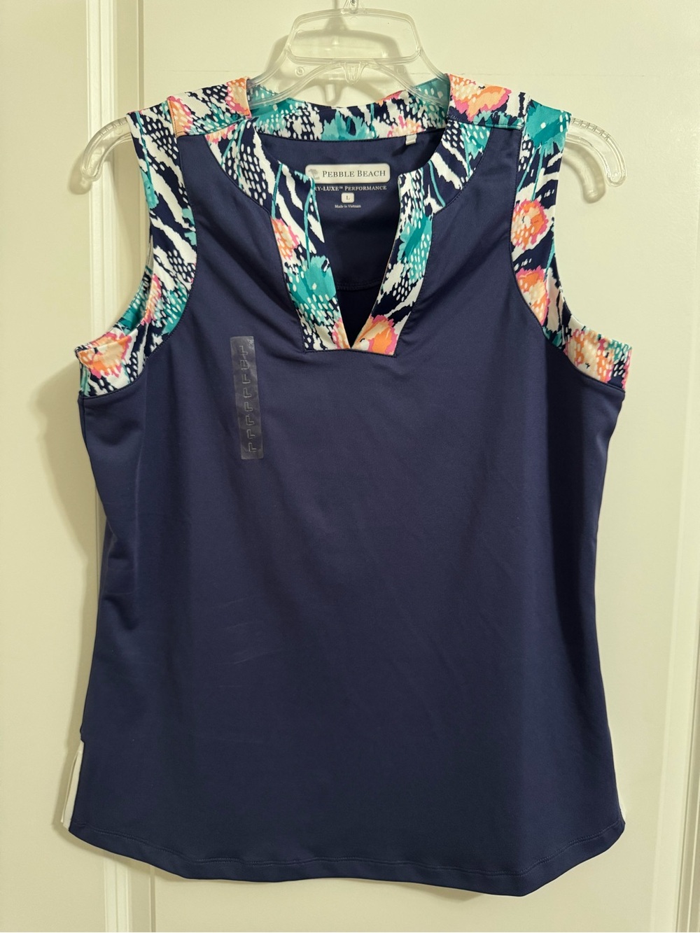 Pebble Beach Navy Sleeveless Tank & matching skort set w/ Floral Trim